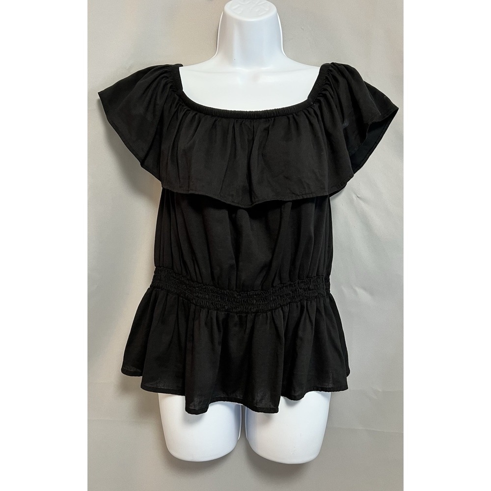 Old Navy Top Women's Medium Black Short Sleeve Off the Shoulder Blouse Large